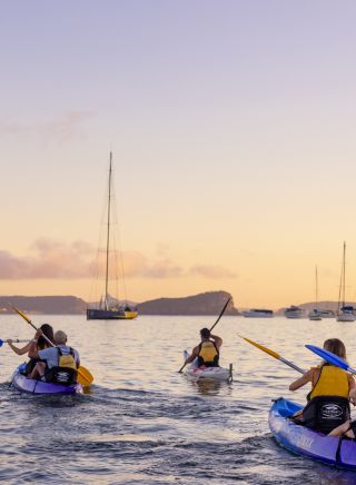 sunrise kayaking experience in Pittwater with Pittwater Kayak Tours, Palm Beach.